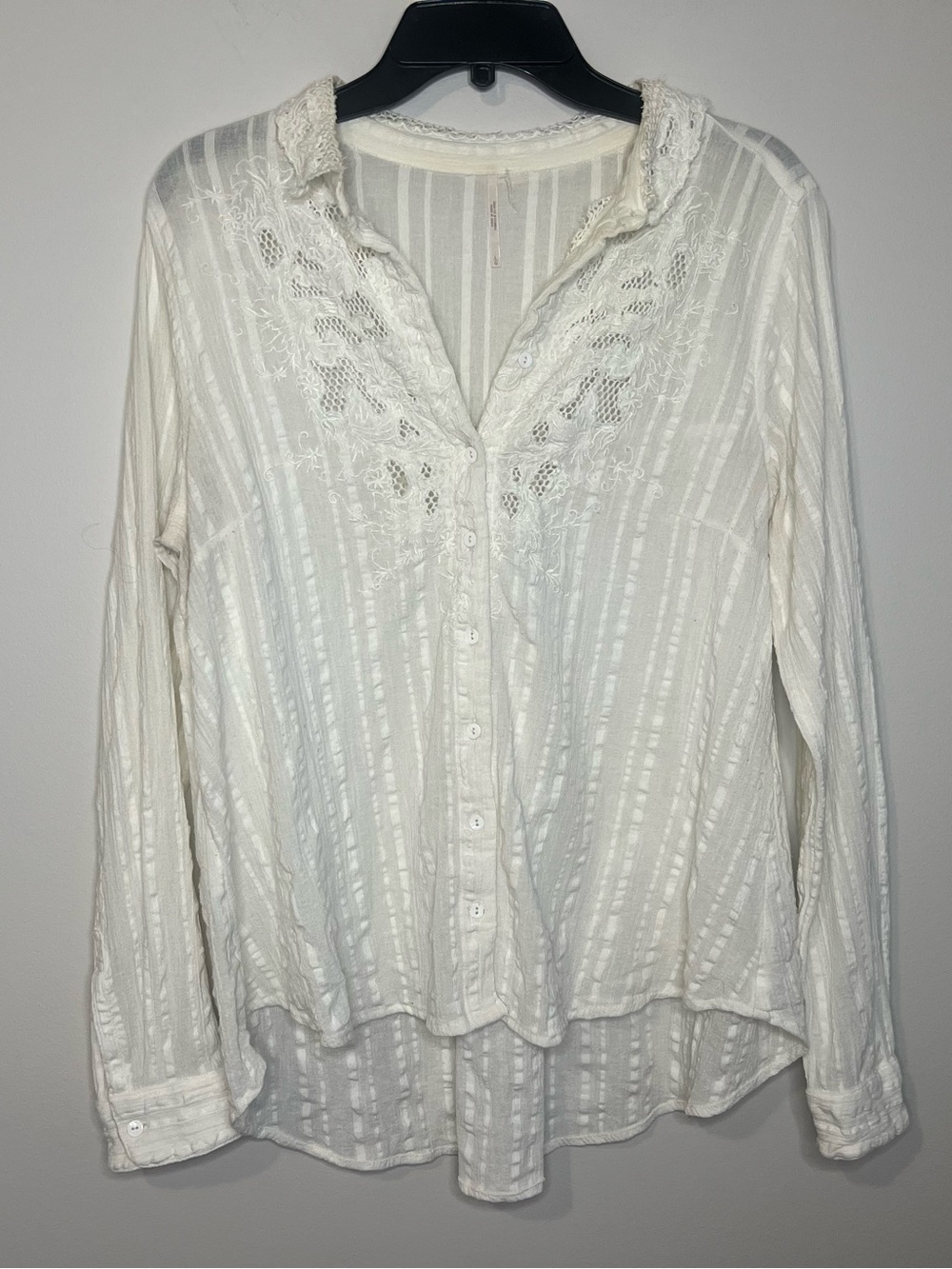 Free People Ivory Lace-Trim Button Down Blouse